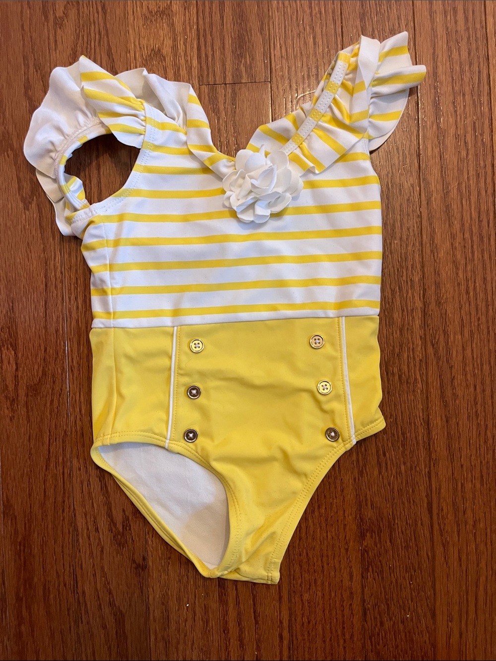 Janie and Jack Yellow & White Striped One-Piece Swimsuit with Flower